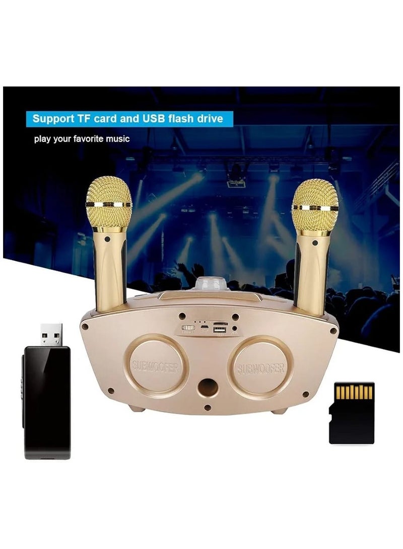 Portable Karaoke Machine with 10W Bluetooth Speaker, 2 Wireless Microphones, 10m Bluetooth Range – Multifunctional Family Karaoke System for Indoor & Outdoor Use (Gold) - Image 4