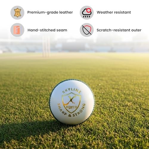 BOXCO Hand Made Cricket Leather Ball for Practice, T20, One Day and Test Matches, 50 Overs Durability with Strong Seam and Quality Leather for consistent Swing and Performance (Skyline White) - Image 2