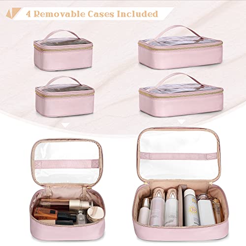 Prokva Professional Makeup Artist Travel Case with 4 Detachable Cosmetic Bags, Large Make up Organizer Bag with Makeup Kit Storage Section and Hair Tools Pocket, Pink (Empty Bag Only) - Image 2