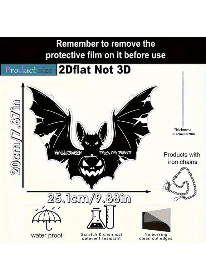 Black Acrylic Halloween Trick Or Treat Wall Decor With Bats Pumpkins Design - Image 1