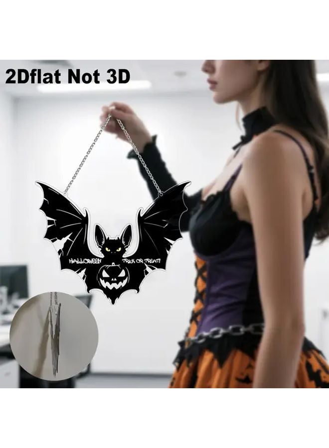Black Acrylic Halloween Trick Or Treat Wall Decor With Bats Pumpkins Design - Image 3