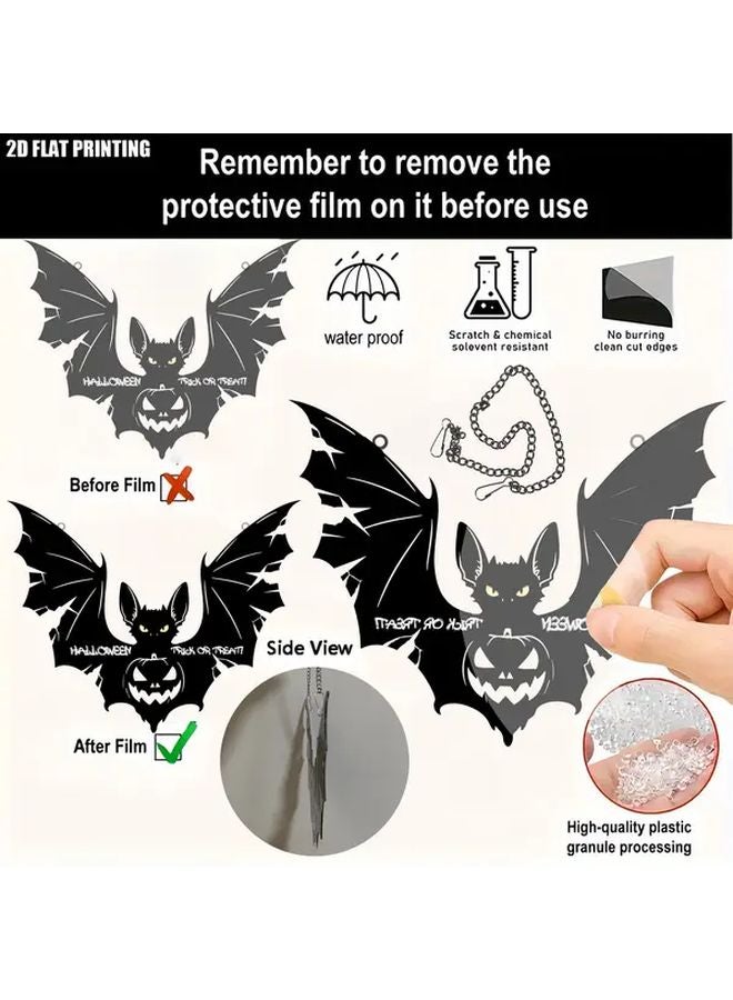 Black Acrylic Halloween Trick Or Treat Wall Decor With Bats Pumpkins Design - Image 5