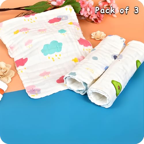 Koochie-Koo Soft Muslin Cloth for New Born Baby 500 GSM | 30x30 cm, Pack of 3 | Gentle Baby Towels Newborn | Premium Bath Towels for Delicate Skin | Gift for New Parents Fabric - Image 3