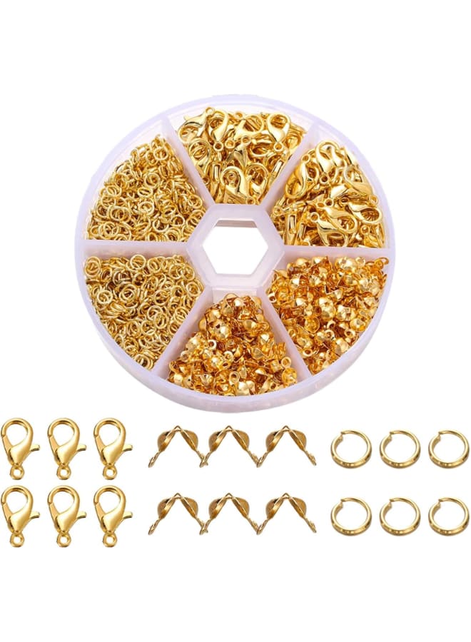 570 Pcs Jewelry Findings Tools, Jewelry Making Finding Accessories Set, 400pcs Open Jump Rings 120pcs Bead Tips Knot Covers 50pcs Lobster Claw Clasp, Jump Rings Jewelry Making Supplies (Gold) - Image 1