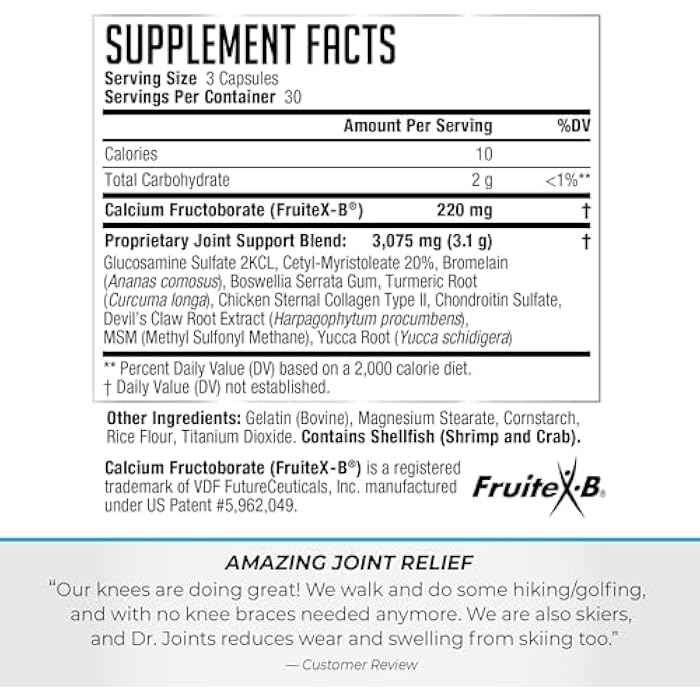 Dr. Joints NDS Nutrition Advanced Joint Health Formula - 90 Capsules | FruiteX-B, Glucosamine Sulfate, Chondroitin, Improved Joint Mobility and Flexibility Support, 30 Servings, Unflavored - Image 2