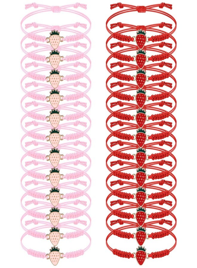 Equsion 24 Pack Strawberry Party Favors Pink and Red Strawberry Weave Bracelets Bulk for First Birthday Party Favors Summer Berry Fruit Goodie Bag Fillers Prizes - Image 1