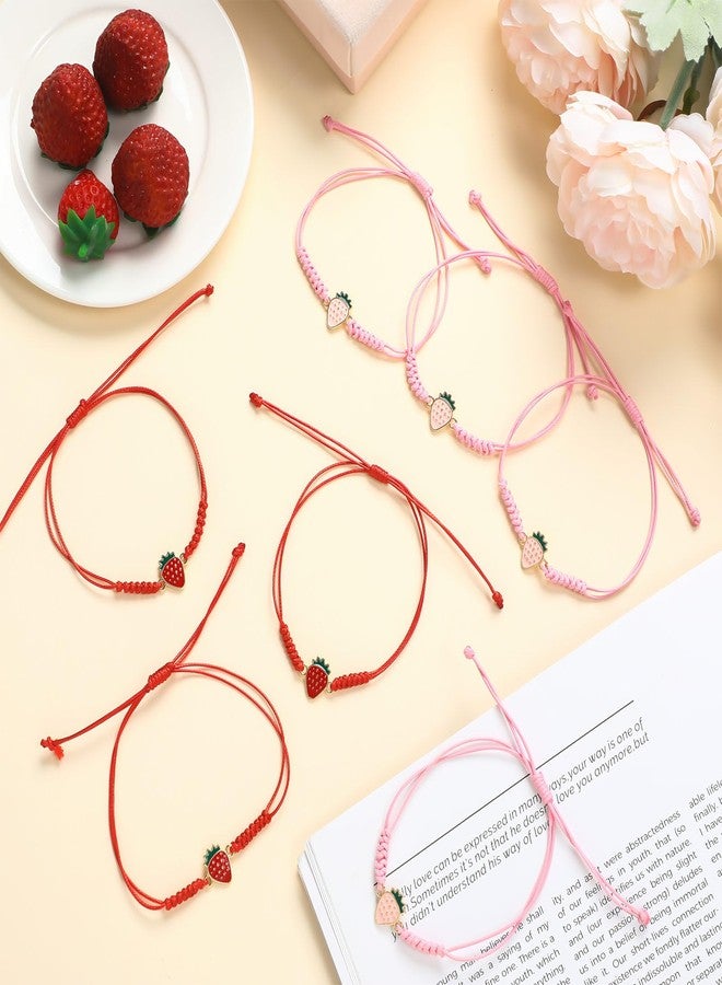 Equsion 24 Pack Strawberry Party Favors Pink and Red Strawberry Weave Bracelets Bulk for First Birthday Party Favors Summer Berry Fruit Goodie Bag Fillers Prizes - Image 2