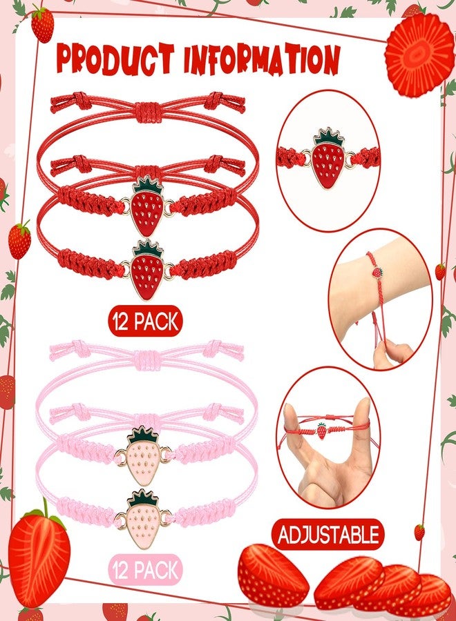 Equsion 24 Pack Strawberry Party Favors Pink and Red Strawberry Weave Bracelets Bulk for First Birthday Party Favors Summer Berry Fruit Goodie Bag Fillers Prizes - Image 3