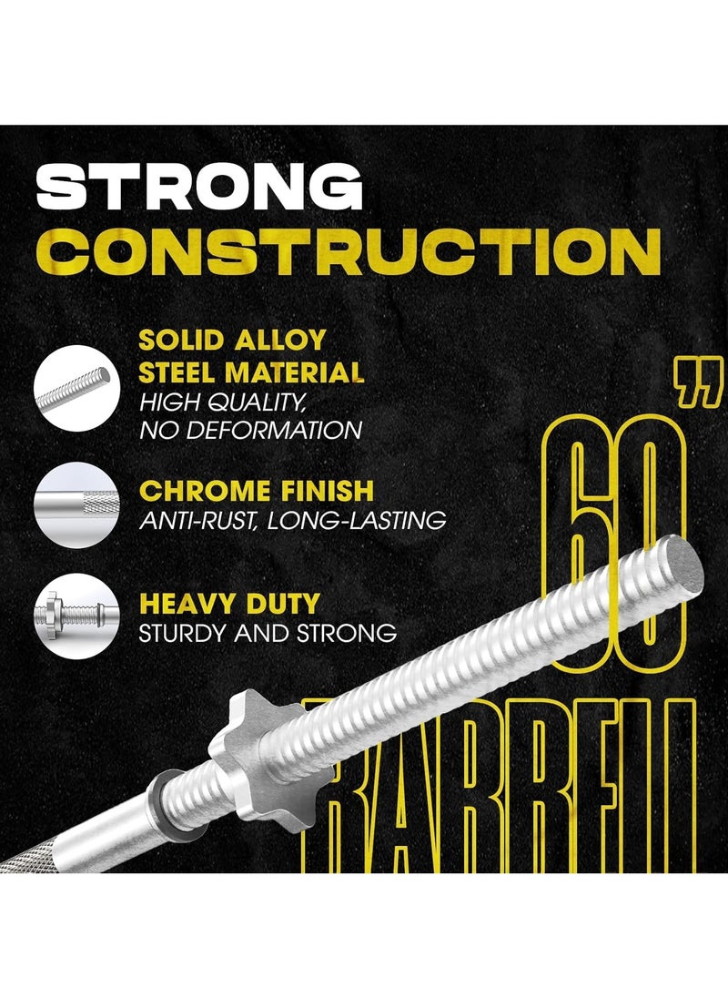 KUYING KUYING   Standard Straight Barbell Bar & EZ Curl Barbell Bar, 220Kg Max Weight Bar 2.5cm Diameter - Star Lock Collars & Rubber Ring for Deadlifts, Squats  - Image 3