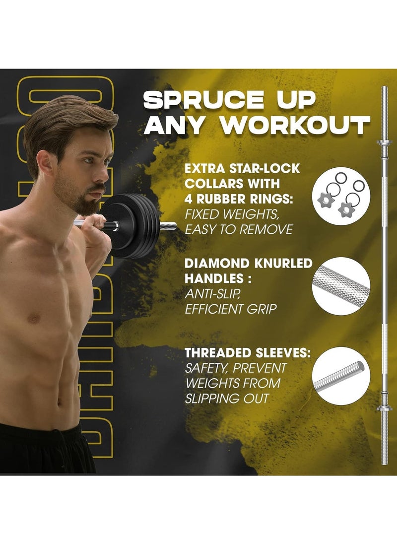 KUYING KUYING   Standard Straight Barbell Bar & EZ Curl Barbell Bar, 220Kg Max Weight Bar 2.5cm Diameter - Star Lock Collars & Rubber Ring for Deadlifts, Squats  - Image 4