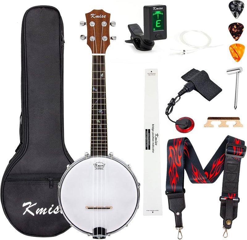 Kmise Banjolele 4 String Banjo Ukulele Concert 23 Inch with Skull Sound Point Inlay Tuner Strap Bag Strings Pickup Picks Ruler Wrench Bridge - Image 1