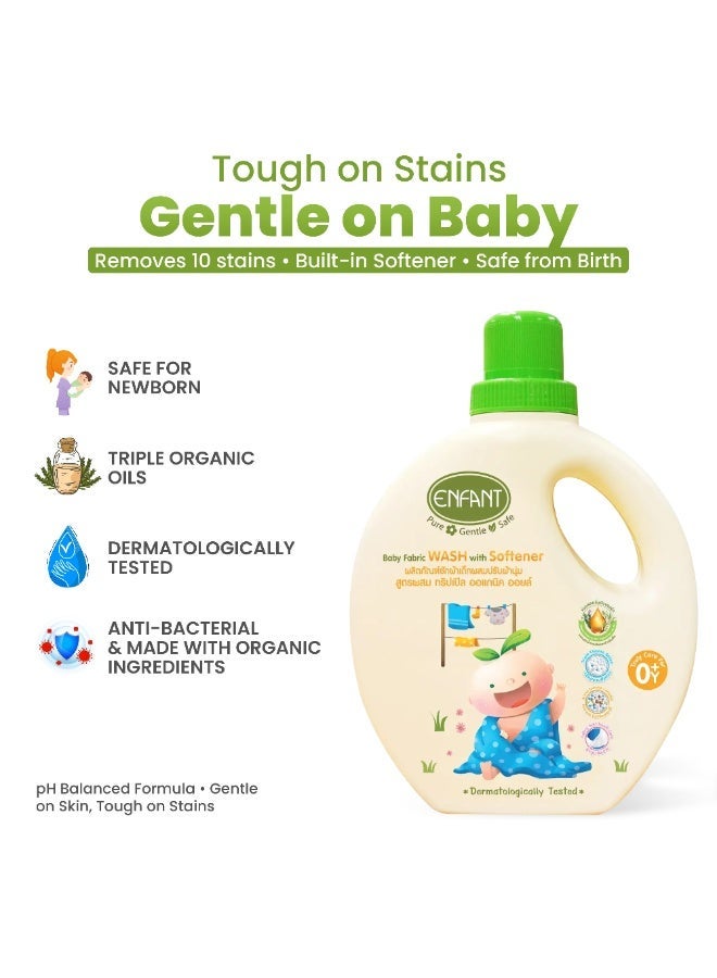 ENFANT Baby Laundry Detergent 1000ML, 2-in-1 Organic Fabric Wash with Softener, Plant Based, Gentle Stain Remover for Baby Clothes, Dye Free, Bleach Free, Newborn Safe, pH Balanced - Image 2