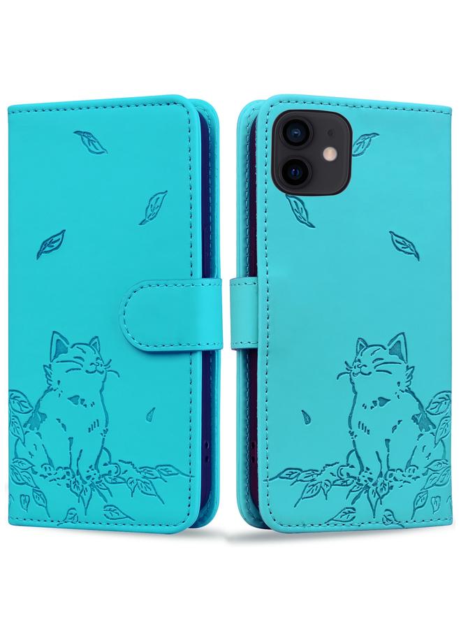 Zaboon Case For iPhone 12 / 12 Pro Cute Cat Embossed Leather Phone Case - Image 1