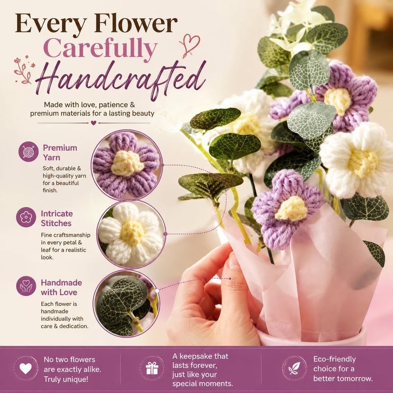 Quace Artificial Crochet Flower/Artificial Flower Bouquet Pink Daisy Bouquet Gift for Girls Home Decor,Gifting,etc. - Image 2