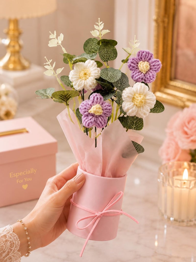 Quace Artificial Crochet Flower/Artificial Flower Bouquet Pink Daisy Bouquet Gift for Girls Home Decor,Gifting,etc. - Image 1