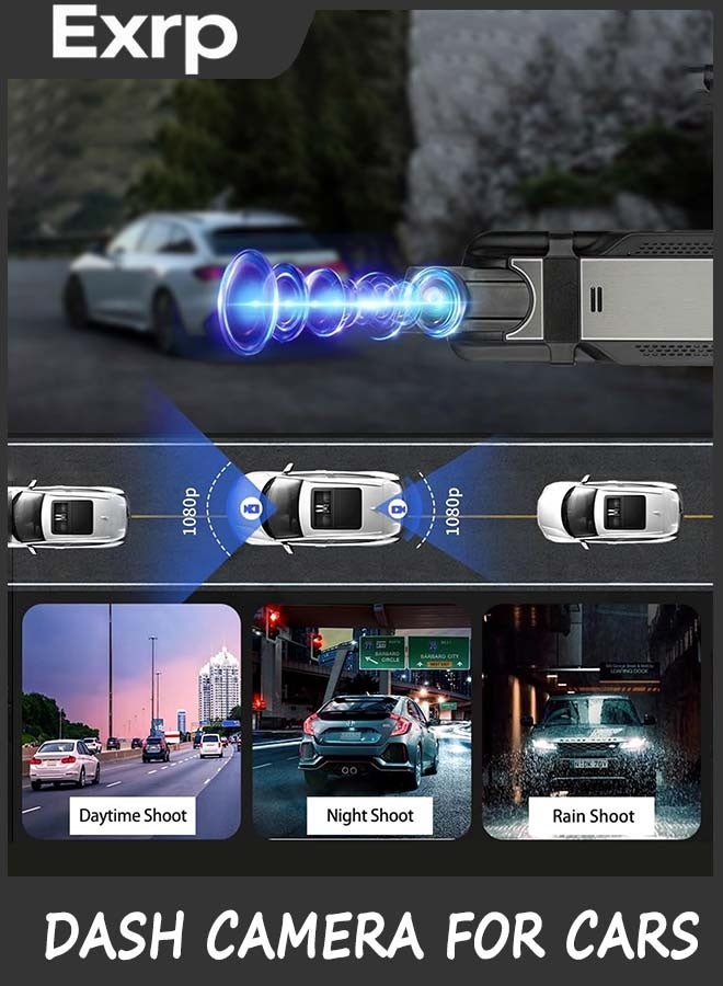 Exrp 3 Channel Mirror Dash Camera for Cars, 10" Triple Rear View Mirror with Front 2K, Inside and Rear 1080P with WiFi, Reverse Assist, Parking Monitoring - Image 3