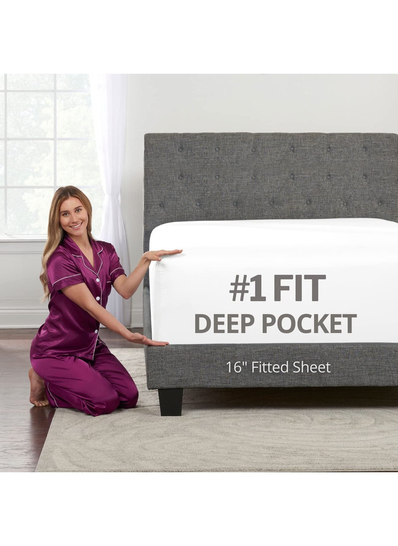 King Size Fitted Sheet Only - Real 16? Inch Deep Pocket White Fitted King Sheet - Best Fit for 14? - 18? Deep Pocket Mattress - Soft Easy Care Bottom Fitted Bed Sheets Only - King Size - Bright White