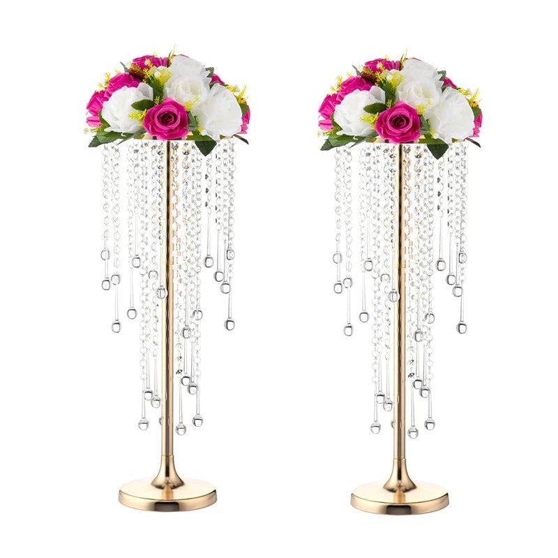 216in Bead Crystal Flower Arrangement Stand Golden Flower Holder 2Piece Lead Road Candle Holderfor Home Party Wedding Anniversary Christmas Decorations