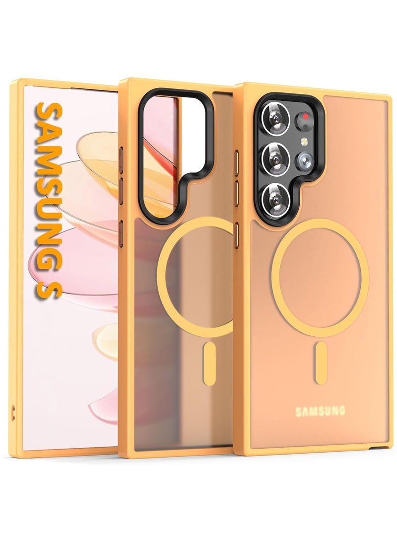 Magnetic Case For Samsung Galaxy S22 Ultra Case Compatible with MagSafe Military Grade Protection Shockproof Translucent Matte Case Anti Scratch Shockproof Phone Case (Orange) - Image 1