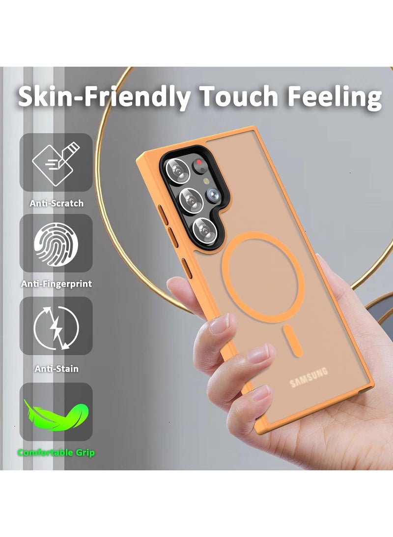 Magnetic Case For Samsung Galaxy S22 Ultra Case Compatible with MagSafe Military Grade Protection Shockproof Translucent Matte Case Anti Scratch Shockproof Phone Case (Orange) - Image 5