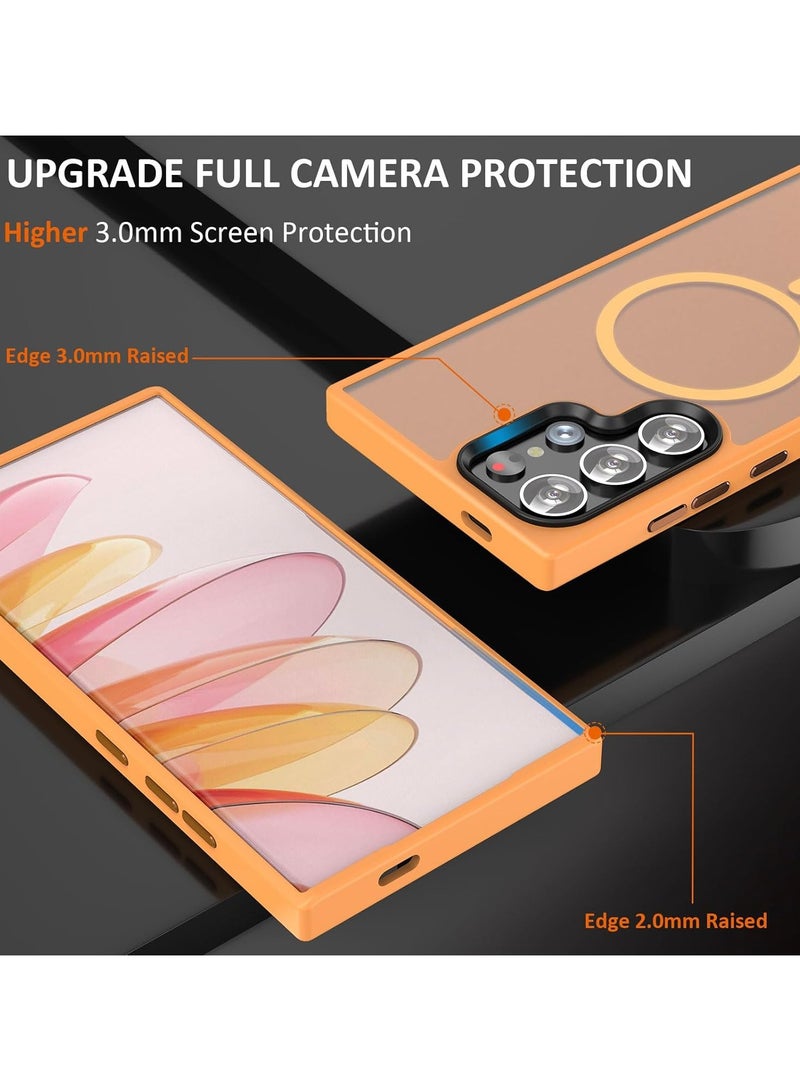 Magnetic Case For Samsung Galaxy S22 Ultra Case Compatible with MagSafe Military Grade Protection Shockproof Translucent Matte Case Anti Scratch Shockproof Phone Case (Orange) - Image 2