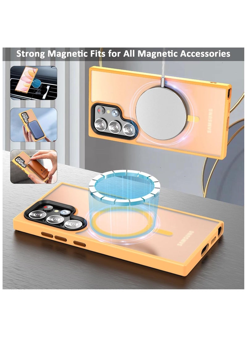 Magnetic Case For Samsung Galaxy S22 Ultra Case Compatible with MagSafe Military Grade Protection Shockproof Translucent Matte Case Anti Scratch Shockproof Phone Case (Orange) - Image 4
