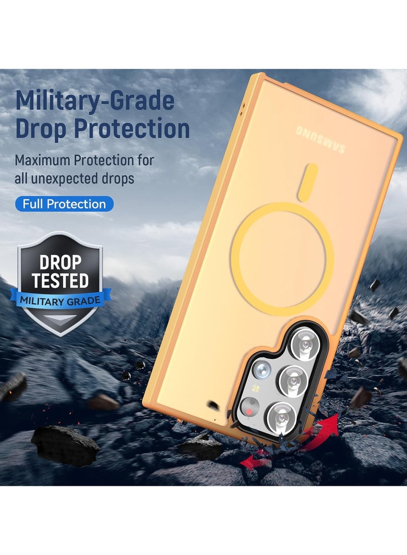 Magnetic Case For Samsung Galaxy S22 Ultra Case Compatible with MagSafe Military Grade Protection Shockproof Translucent Matte Case Anti Scratch Shockproof Phone Case (Orange) - Image 3