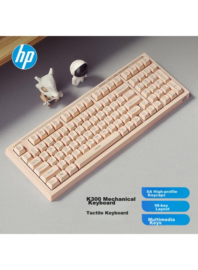 HP لوحة مفاتيح ميكانيكية Hp K300، هادئة وأنيقة، تخطيط قابل للتخصيص 98، لوحة مفاتيح للألعاب سلكية قابلة للتبديل الساخن لـ Pubg، لابتوب E-Sports Lol، لون شاي الحليب - Image 1