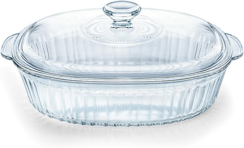 Luvan 28L3Qt Glass Casserole Dish with Lid Ribbed Oval Glass Baking Dish for Oven  Microwave Clear LeadFree Covered Casserole Cookware Versatile Deep Glass Food Container for Baking Cooking - Image 1