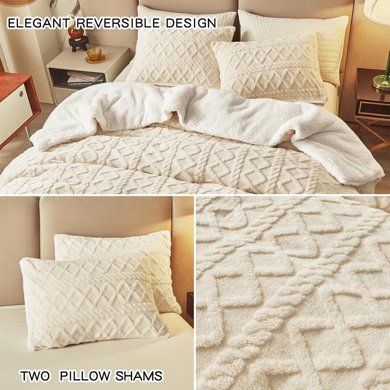 Joyreap 3-Piece Fluffy Faux Fur Sherpa Comforter Set Beige, Queen Size Luxury Tufted Bedding Comforter Set, All Season Soft n Cozy Plush Comforter Bed Set- 88x88 inches - Image 5