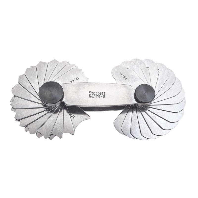 Starrett 178B Inch Reading Fillet or Radius Gauge with Locking Device, 17/64-1/2" Range, 1/64" Increment, 32 Leaves - Image 1