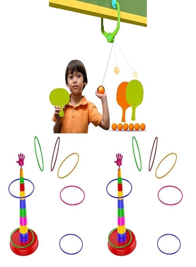 Toy Imagine 2 Racket Tennis Ball Game & 2 in 1 Plastic Ring Throw Game & Shape Sorter Ring Toss Game - 2 Players, 12 Pieces, Plastic, Multiple Colors