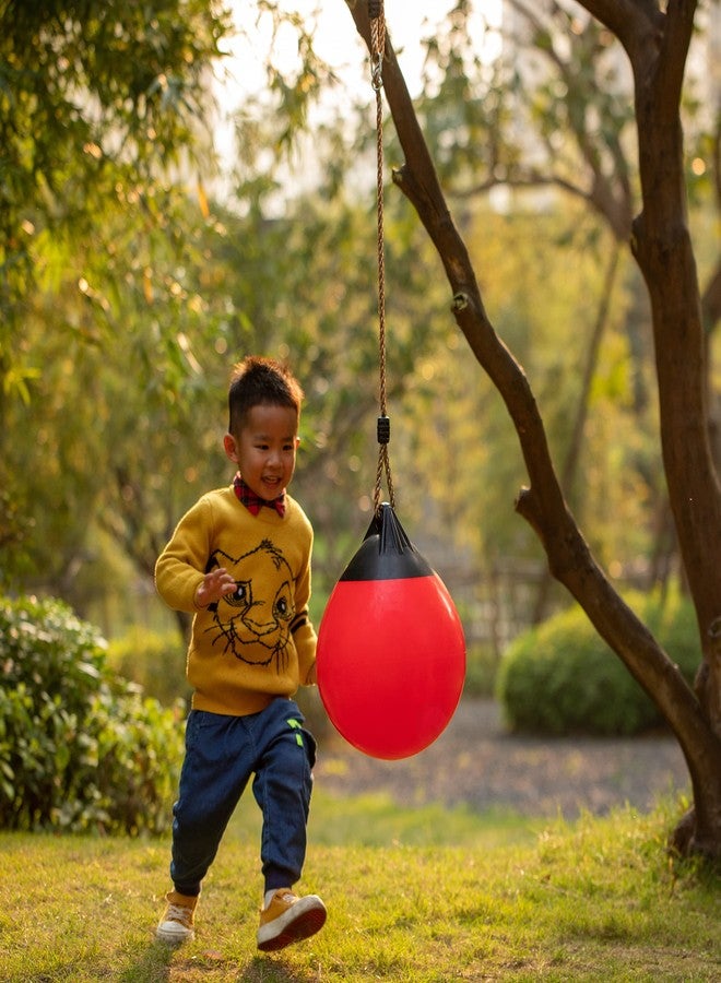 PLAYBERG Red Outdoor Patio Playground Hanging Adjustable Ball Round Swing, Inflatable Heavy Duty Rubber Round Swing Ball, Pump Included - Image 4