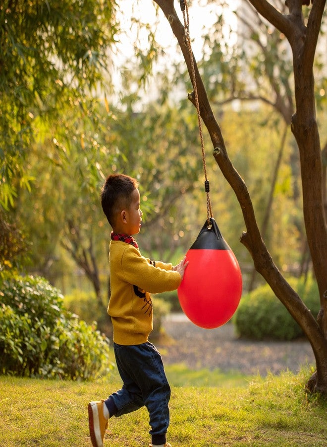 PLAYBERG Red Outdoor Patio Playground Hanging Adjustable Ball Round Swing, Inflatable Heavy Duty Rubber Round Swing Ball, Pump Included - Image 2