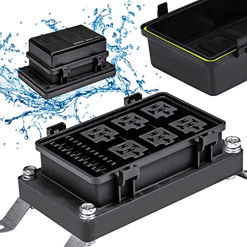 ONLINE LED STORE True Mods 12V DC Auto Waterproof Fuse 5-Pin Relay Box Block [6 Bosch Style Relay Holder] [6 ATC/ATO Fusible Holder] Universal Relay Block Box for Automotive Vehicles Cars Marine Boat Light Equipment - Image 1