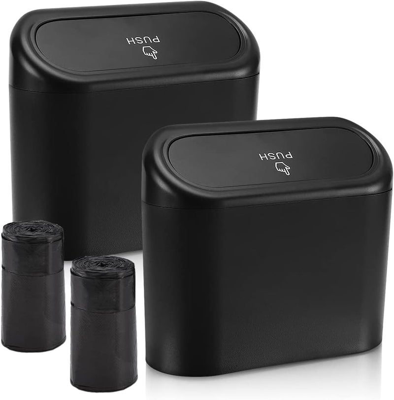 accmor Car Trash Can with Lid, Mini Auto Dustbin Garbage Organizer Holder 2 Packs, Automotive Storage Container Bin with 60 Pcs Bags for Vehicle, Home, Office - Image 1