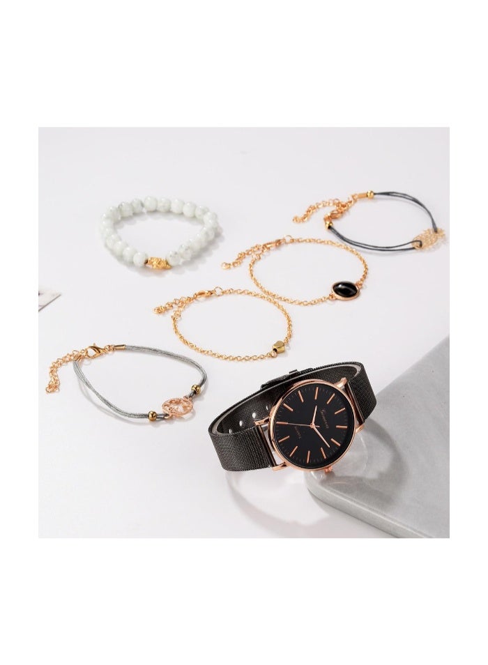 Macon 6pcs Luxury Women’s Watch Set – Elegant Ladies Watch with Simple Bracelet Jewelry Combo - Image 3