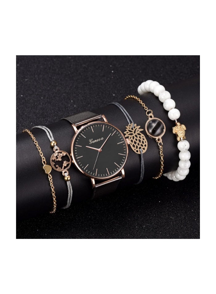 Macon 6pcs Luxury Women’s Watch Set – Elegant Ladies Watch with Simple Bracelet Jewelry Combo - Image 4