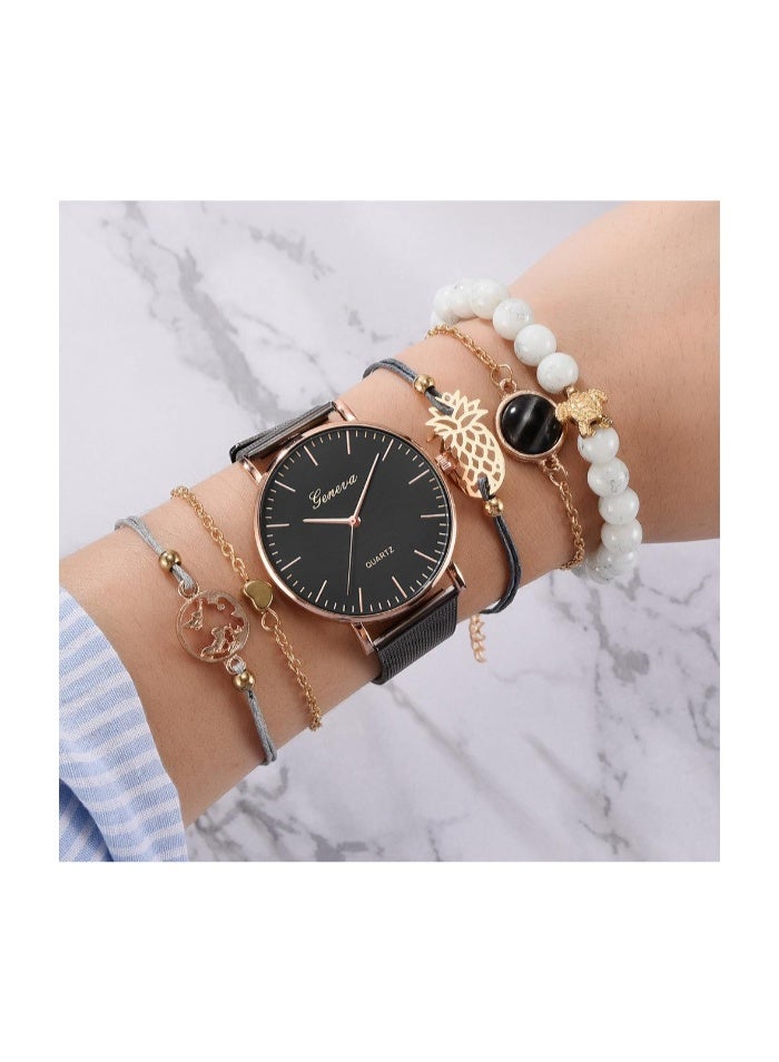 Macon 6pcs Luxury Women’s Watch Set – Elegant Ladies Watch with Simple Bracelet Jewelry Combo - Image 1