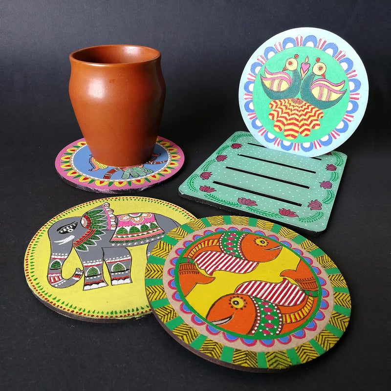 SOLOBOLO Madhubani Painting Kit Tea Coasters with Stand, Art and Craft kit for Girls 9-12, Coaster DIY Craft Kit, Painting kit for Kids 6-12, Gift for Children's (Pack of 3, Multicolor) - Image 4