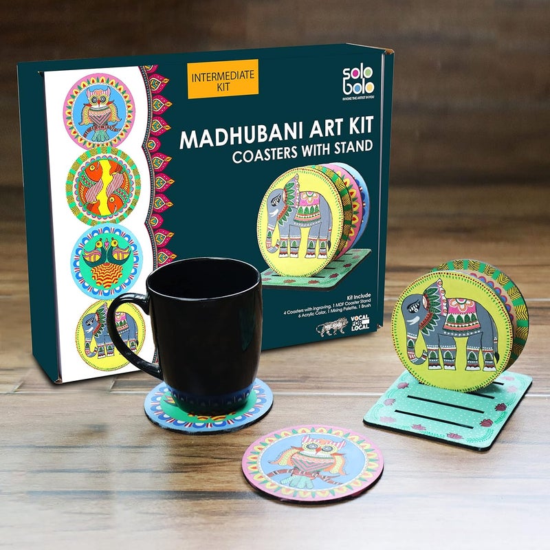 SOLOBOLO Madhubani Painting Kit Tea Coasters with Stand, Art and Craft kit for Girls 9-12, Coaster DIY Craft Kit, Painting kit for Kids 6-12, Gift for Children's (Pack of 3, Multicolor) - Image 5