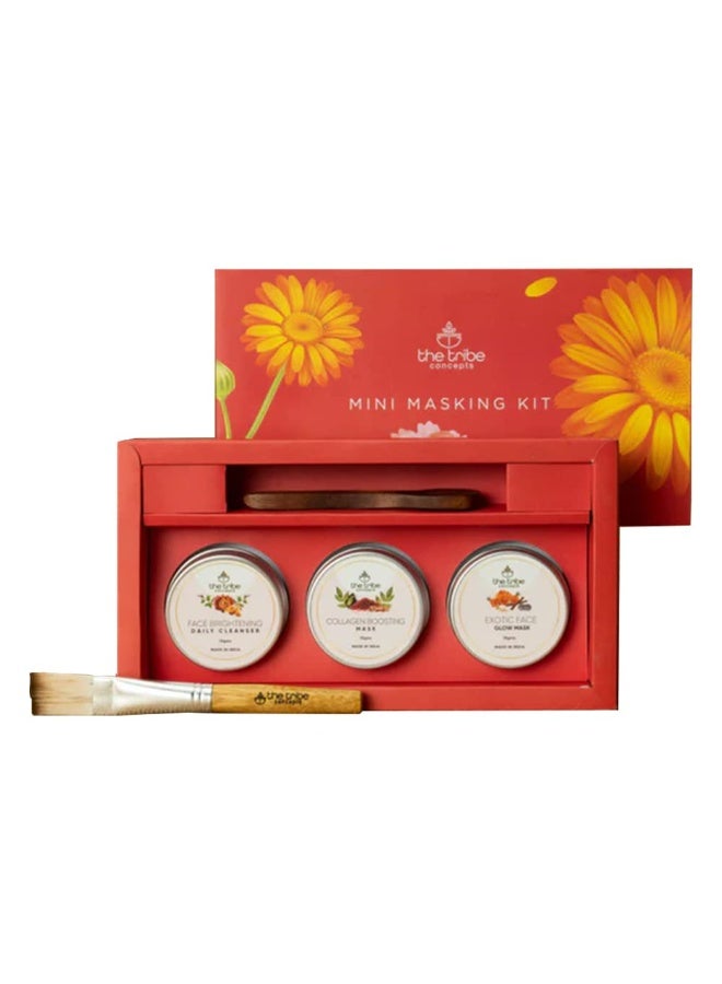 The Tribe Concepts Facial Kit With Face Brightening Daily Cleanser, Exotic Face Glow, Collagen Mask Powder, Masking Brush, Wooden Spoon, Perfect Gift for Any Occasion, 15g Each - Combo Pack of 5 - Image 1
