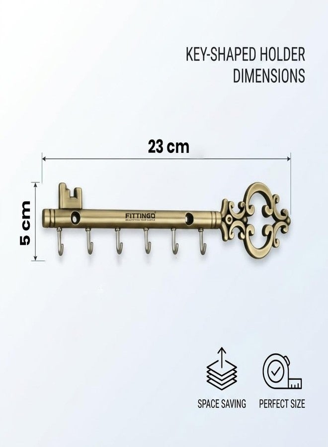 FITTINGO Royal Chavi Key Holder for Wall, Brass Antique Chabi Shape Key Stand with 6 Hooks, Metal Wall Mount Key Hanger, Decorative Key Rack for Home Entrance Living Room, Housewarming Gift 23x5 cm - Image 2