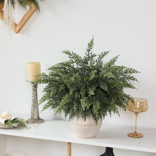 GLIDLION 18 Soft Textured Cedar Branches 24 Pcs Artificial Christmas Cedar Branch Realistic Fake Pine Picks Faux Greenery Plants Stem for Vase DIY Crafts Garland Wreath Indoor Outdoor Home Decor - Image 3