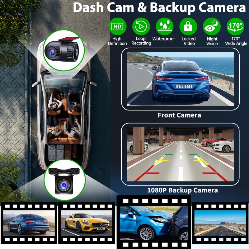 SJoyBring [QLED Screen Upgrade] 7" Double Din Car Stereo with Dash Cam, Wireless Apple CarPlay and Android Auto, Bluetooth, 240W 4.2-Channel Audio Output, MirrorLink, Backup Camera, AM/FM Car Radio - Image 3