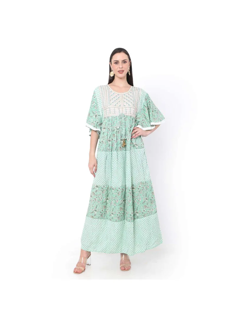 HANA & SARA GREEN COLOUR WITH EMBROIDERED AND PRINTED ARABIC JALABIYA DRESS