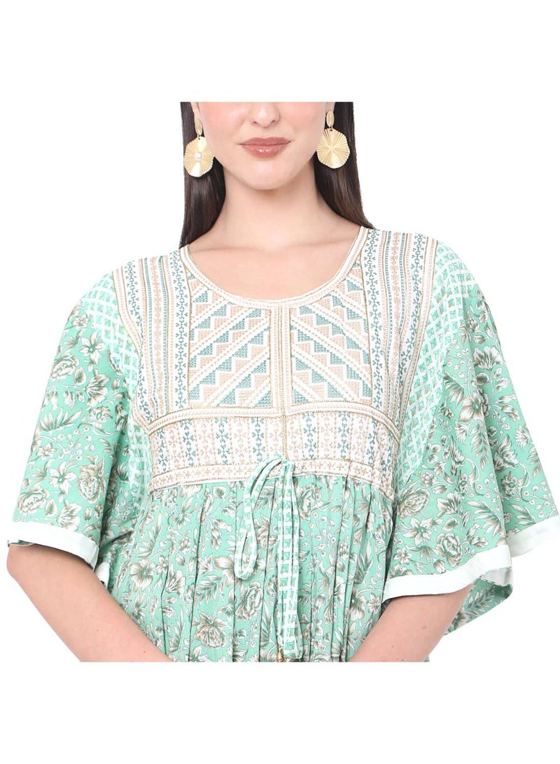 HANA & SARA GREEN COLOUR WITH EMBROIDERED AND PRINTED ARABIC JALABIYA DRESS  - Image 3