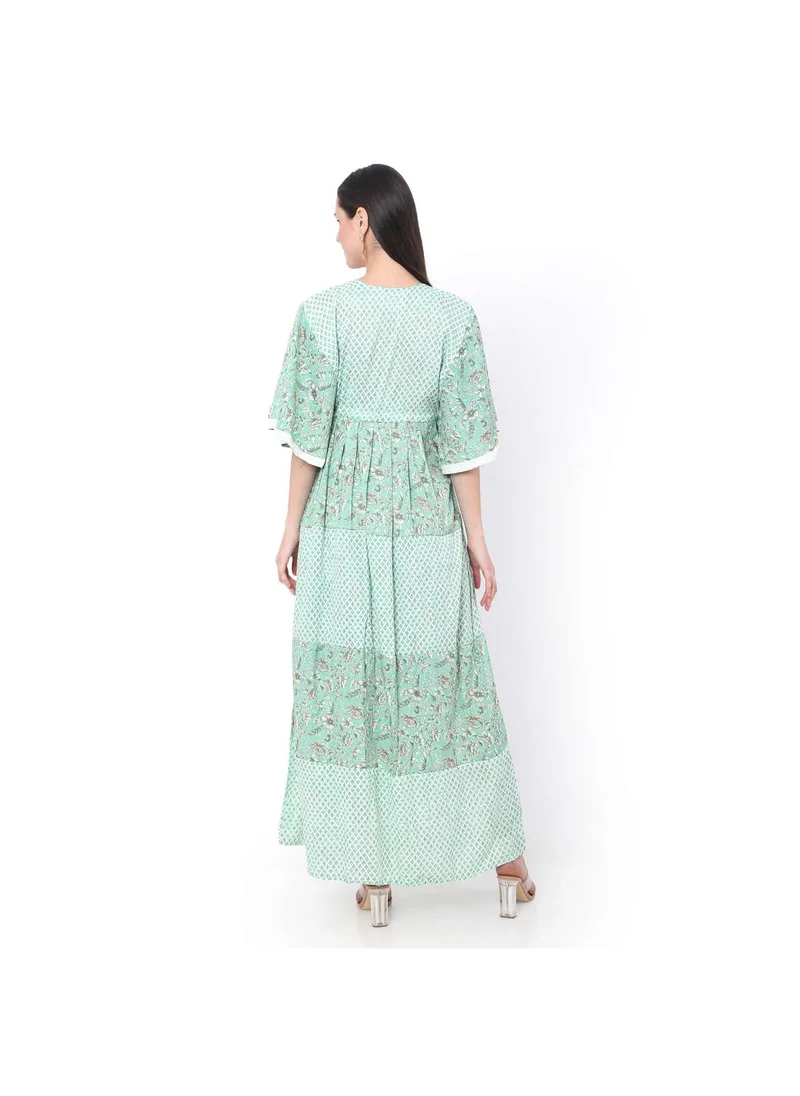 هانا آند سارا GREEN COLOUR WITH EMBROIDERED AND PRINTED ARABIC JALABIYA DRESS