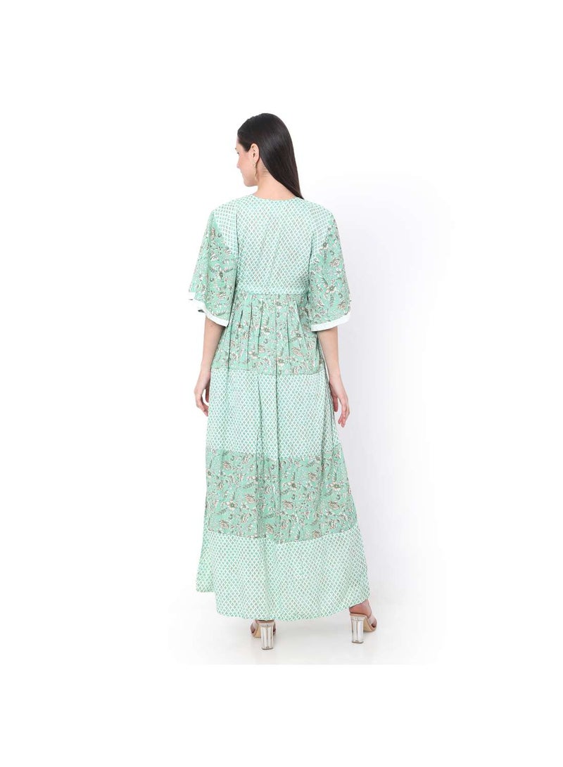 HANA & SARA GREEN COLOUR WITH EMBROIDERED AND PRINTED ARABIC JALABIYA DRESS  - Image 2