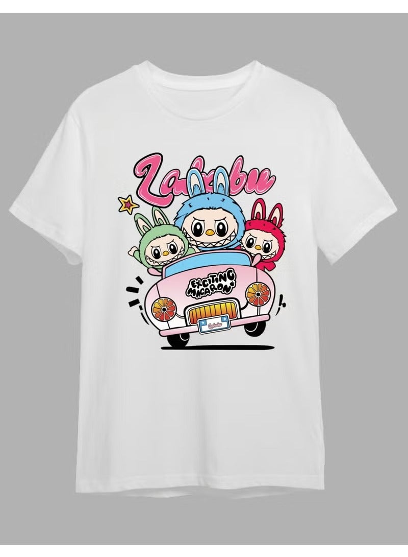 لابوبو تي شيرت LABUBU سيارة Labubu - ملابس كاجوال للجنسين بأكمام قصيرة، قميص لطيف وعصري من القطن الخالص باللون الأبيض